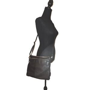 Margot New York Crossbody Bag Dark Chocolate Brown Leather Slim Purse Double Zip